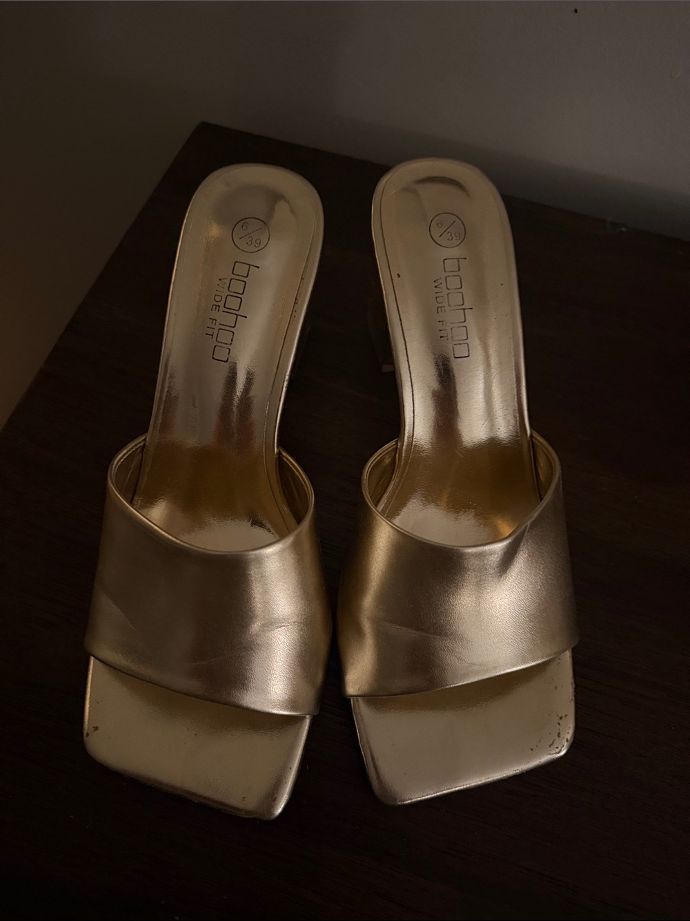 Boohoo Metallic Gold Square-Toe Slide Mules